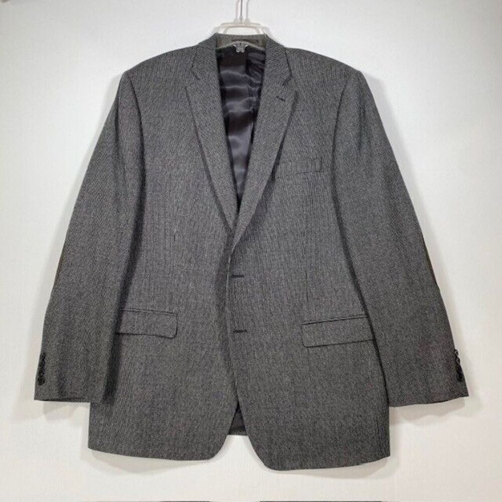 Lauren Ralph Lauren Men's Gray Black Tweed 100% Wool Blazer 46L RN90736